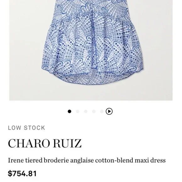NWT Charo Ruiz Ibiza "IRENE" M Embroidered Crochet Lace Dress Cotton White Blue - Picture 5 of 11